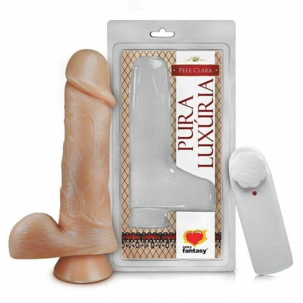 Prótese Realística Com Ventosa, escroto e Vibrador 18cm x 4,4cm