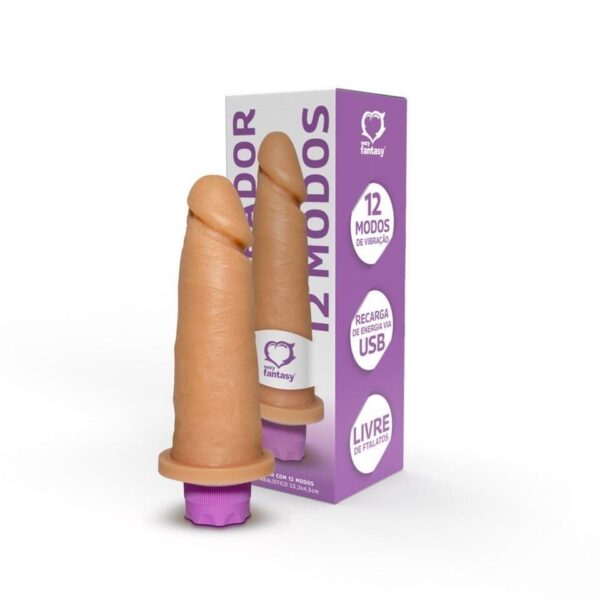 Prótese Realística com Vibrador Recarregável USB - 15,3cm x 4,5cm
