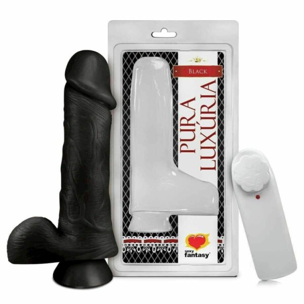 Prótese Realística com Escroto, Ventosa e Vibro 18cm x 4,7cm - Preta