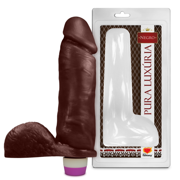 Prótese Realística com Vibrador e Escroto 20,5cm x 4,7cm - Marrom