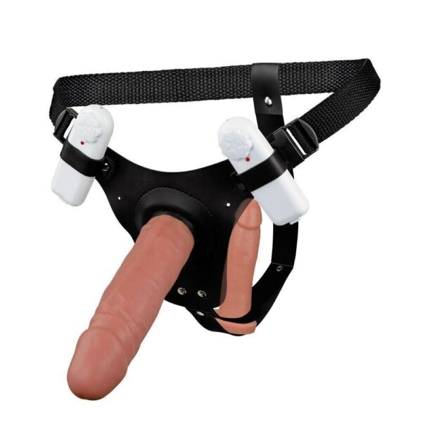 Cinta Dupla Penetração com 2 próteses 17 cm e 14 cm 2 vibros- Creme