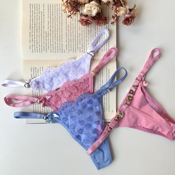 Calcinha Fio Duplo Personalizável Tule Coração